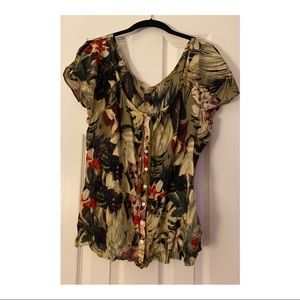 Lucky Brand button flyaway peplum top XL tropical